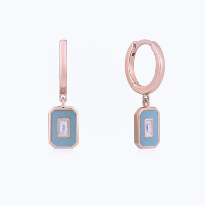 Baguette CZ & enamel hoop oorbellen 925 zilver 18K verguld, handgemaakte sieraden voor vrouwen
