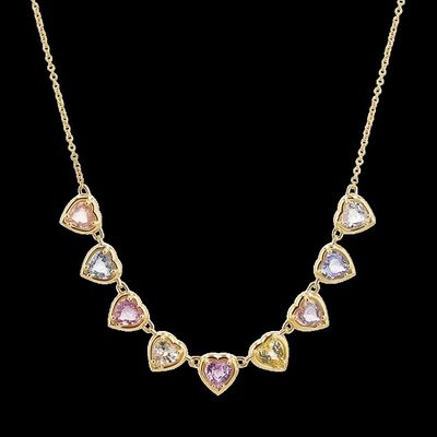 Vergulde Handgemaakte Hartvormige Saffier & Cubic Zirconia Ketting Elegante Party Sieraden voor Vrouwen