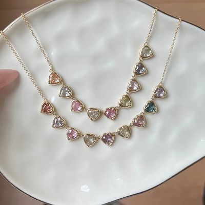 Vergulde Handgemaakte Hartvormige Saffier & Cubic Zirconia Ketting Elegante Party Sieraden voor Vrouwen