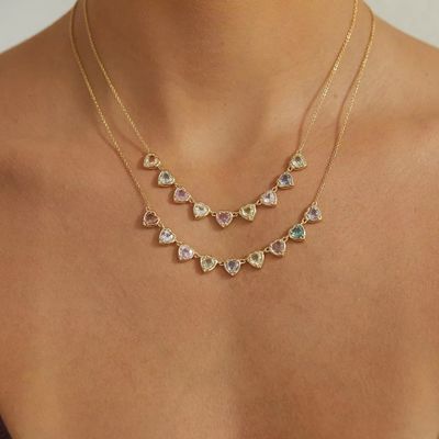Vergulde Handgemaakte Hartvormige Saffier & Cubic Zirconia Ketting Elegante Party Sieraden voor Vrouwen