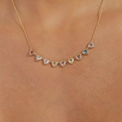 Vergulde Handgemaakte Hartvormige Saffier & Cubic Zirconia Ketting Elegante Party Sieraden voor Vrouwen