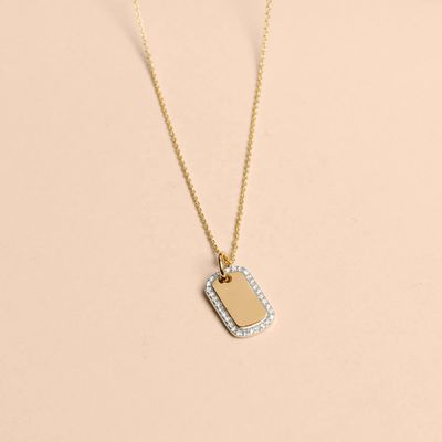 925 Sterling Silver Gold Rhodium Plated Zircon Engraved Necklace