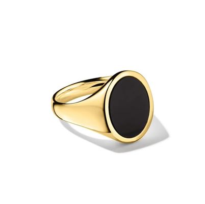 18K Verguld Zwart Onyx 925 Sterling Zilveren Heren Signet Ring