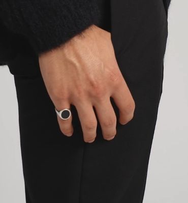 18K Verguld Zwart Onyx 925 Sterling Zilveren Heren Signet Ring