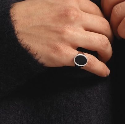 18K Verguld Zwart Onyx 925 Sterling Zilveren Heren Signet Ring