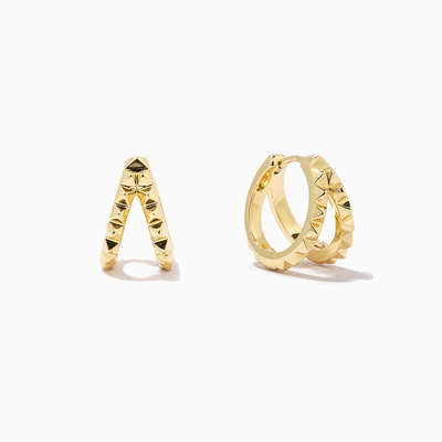 Unieke 18K Verguld Gouden Piramide 925 Sterling Zilveren Dubbele Huggies Oorbellen Chunky Waterdichte Sieraden