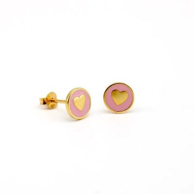 925 Sterling Zilveren 8mm Hartvormige Oorknopjes met Roze Emaille