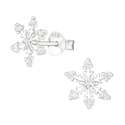 925 Sterling Zilver Rhodium Vergulde CZ Sneeuwvlok Oorstekers 2g
