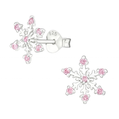 925 Sterling Zilver Rhodium Vergulde CZ Sneeuwvlok Oorstekers 2g