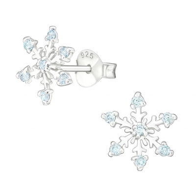 925 Sterling Zilver Rhodium Vergulde CZ Sneeuwvlok Oorstekers 2g