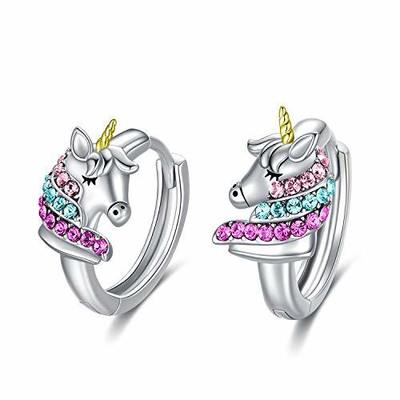 925 Sterling Silver Unicorn Huggie oorbellen 16mm Roze CZ voor kinderen