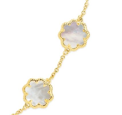 18K Gold Plated 925 Sterling Silver Flower Shaped Mother of Pearl Bracelet with 6.5" Length