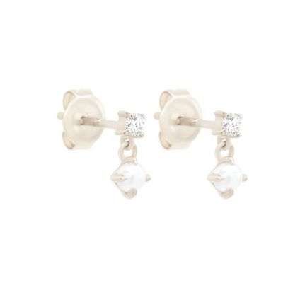 18K Gold Vermeil Freshwater White Pearl Stud Earrings in 925 Sterling Silver for Women