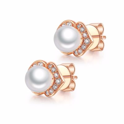 925 Sterling Silver White CZ Rose Gold Plated Pearl Jewelry Set for Women Wedding & Anniversary