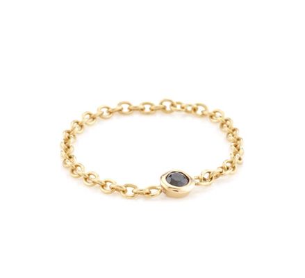 Trendy Women's 925 Sterling Silver Chain Ring with Bezel Setting Black CZ and Rhodium Plated for Engagement