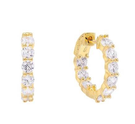 Custom 14K Gold Plated White Cubic Zircon Huggies Earrings for Weddings and Gifts in 925 Sterling Silver
