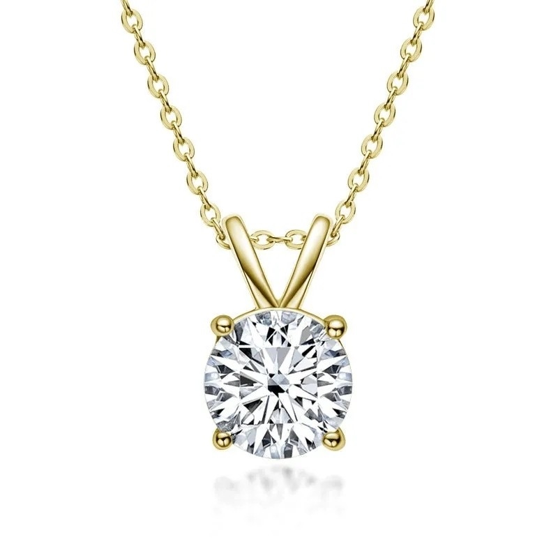 925 Sterling zilveren hanger voor meisjes 18K geel goud rond gesneden solitaire steen cadeau