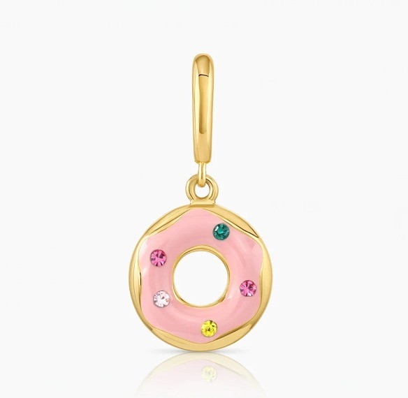 Goud geplatte ontwerp regenboog kleurrijke kleine roze donut charme hanger in 925 sterling zilver