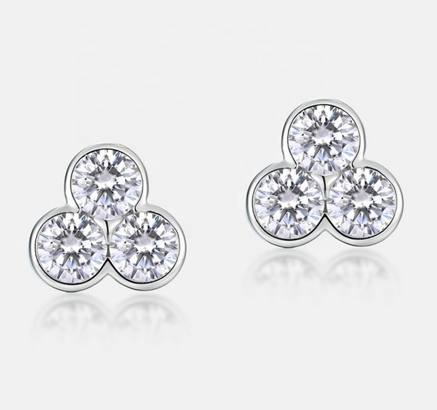 S925 Zilveren oorbellen van drie stenen stammen met rhodiumplating voor vrouwen en meisjes Fijne sieraden