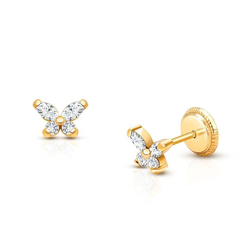 Religieus Type Geen 925 Sterling Silver Butterfly Stud oorbellen met 18K goud