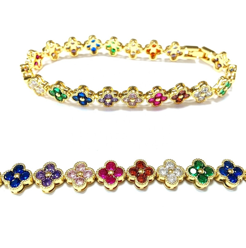 Zoetwaterparel CZ Stones Tennis Armbanden Geplatte Juwelen Op maat Regenboog Goud Koper Messing voor vrouwen