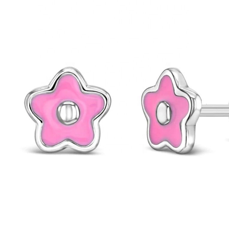 925 Sterling Zilver 6mm Roze Emaille Bloemen Stud Oorbellen met Aangepast Logo en Taxatie door Derden voor Kinderen