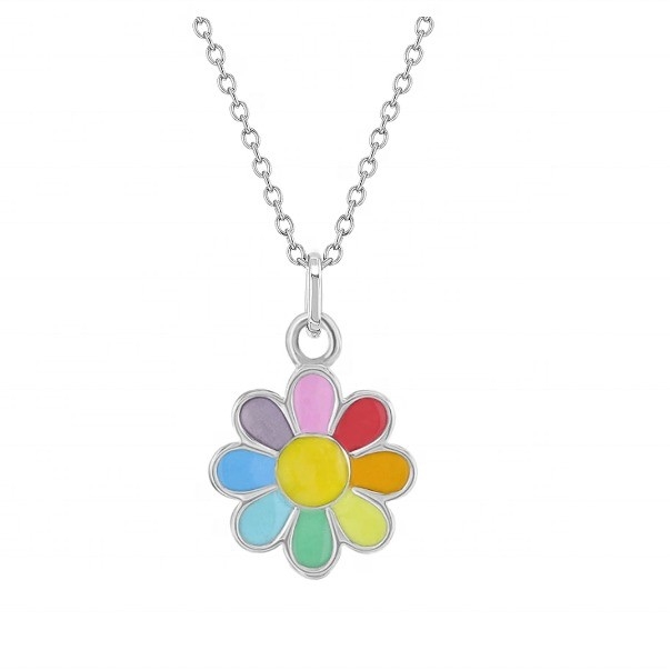 925 Sterling Silver Rainbow Enamel Daisy Hanger Halskettingen voor Kinderen en Jongedames