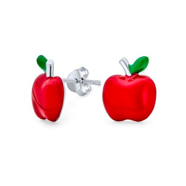 Prachtige rode en groene emalje appel oorbellen voor kleine meisjes in 925 sterling zilver