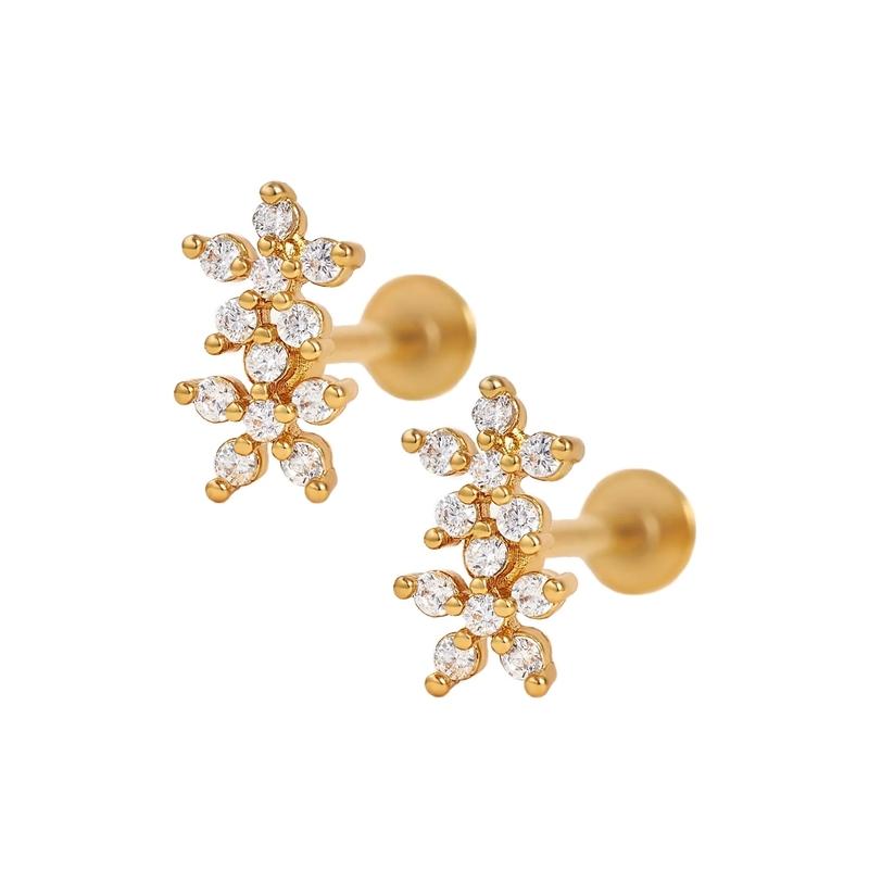 Classic Style Dubbele Bloemen Ball Back Flat Back 925 Sterling zilveren oorbellen voor meisjes