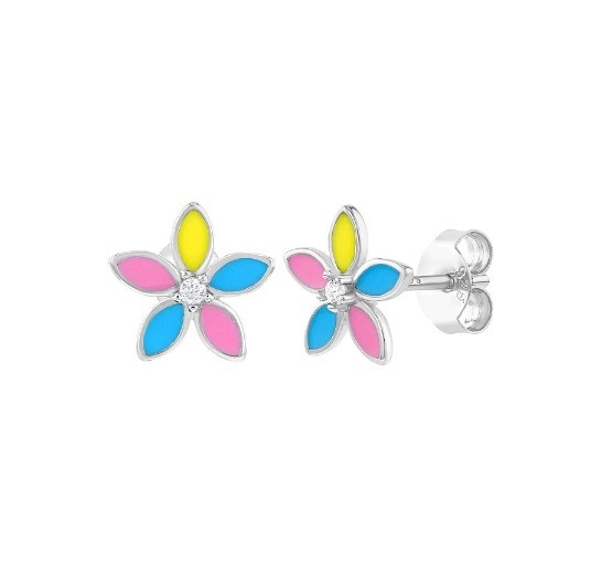 Gele glazuur met meerkleurige bloemenstaaf oorbellen 925 Sterling zilver bloemenstaafjes