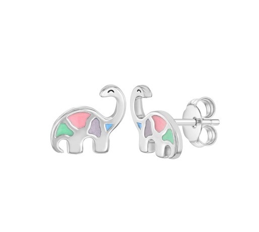 Multicolore glazuur Dinosaurus stud oorbellen 925 Sterling zilver voor kleine meisjes