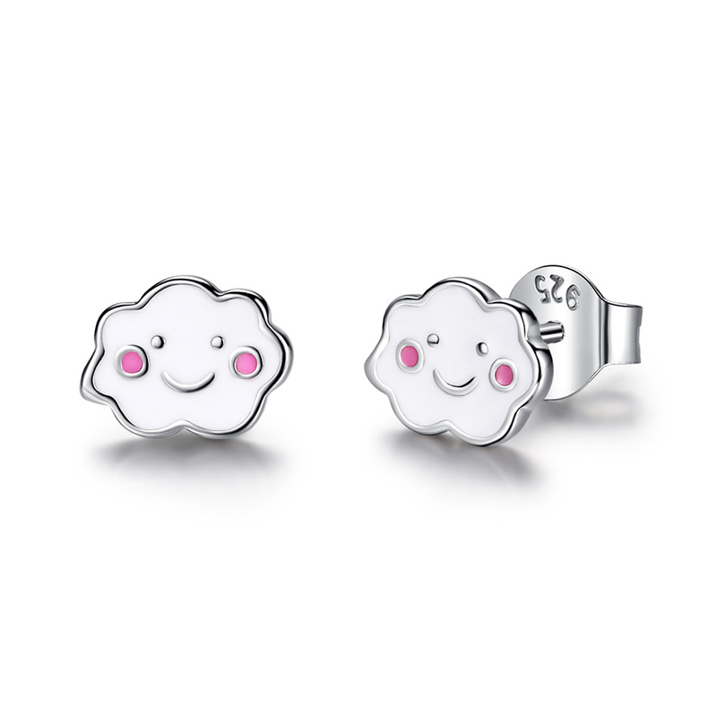 Rhodium 925 Zilveren Wolken Emaille Oornappen Voor Baby Kinderen Klein meisje