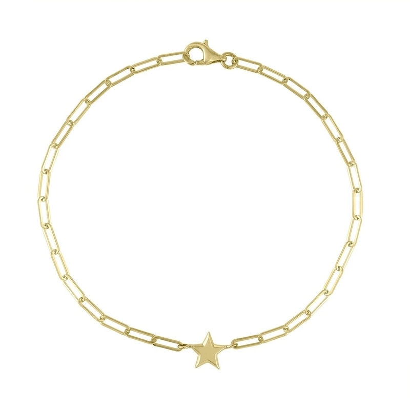 925 Sterling Silver Tiny Star Charm Bracelet with 18K Gold Plating and 12mm Star Charm