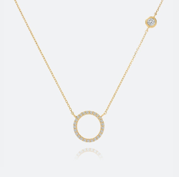 Goud geplatte S925 Zilveren cirkel hanger CZ ketting voor vrouwen 925 Sterling zilver