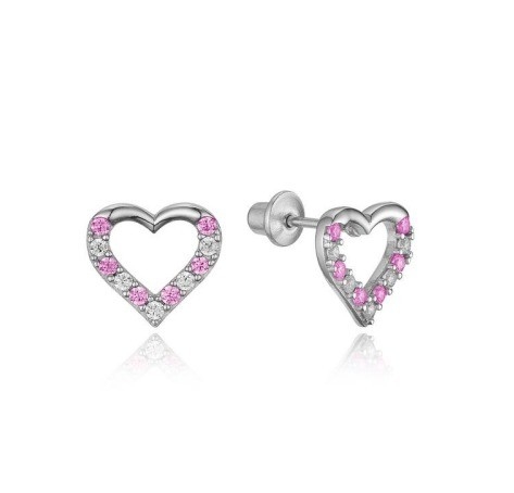 Micro Inserte Heart Roze Schroef Achterhoorn voor kinderen in 925 Sterling zilver
