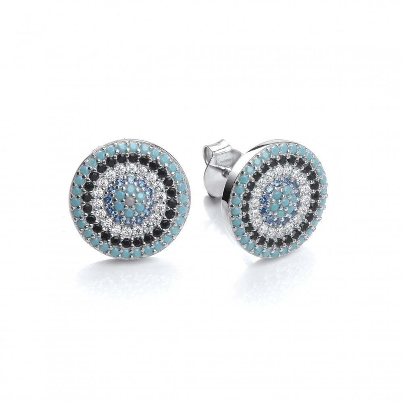 ZIRCON Circle 18K Goud geplatte handgemaakte Micron Pave CZ Oog Turkije Design Stud oorbel 925 Sterling zilver