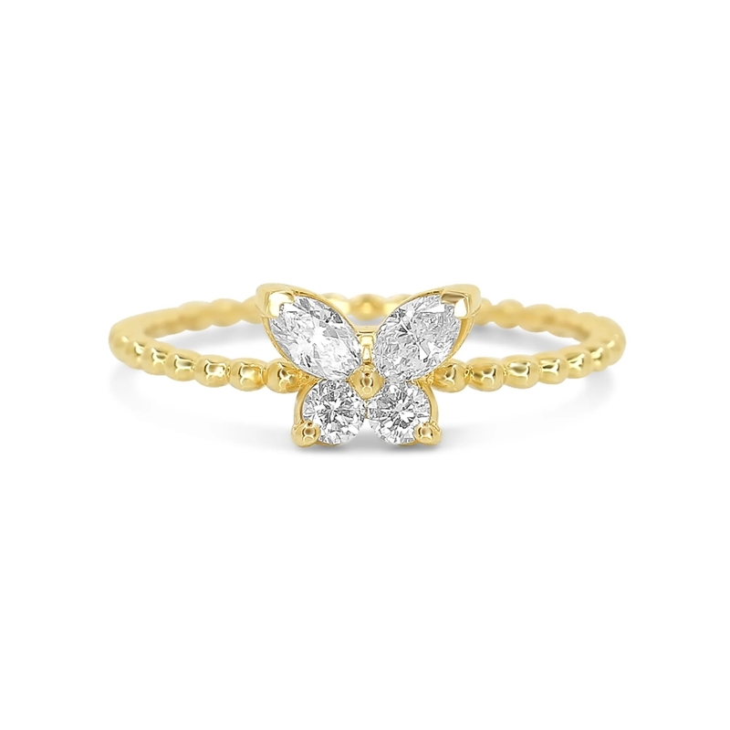 925 Sterling zilveren damesring met handgemaakte 18k goud geplatte bal en Marquise Butterfly