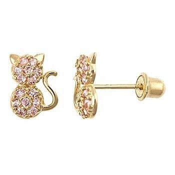 Juwelen Type OERRINGEN YCE6799 Roze CZ Cat Stud oorbellen voor kleine meisjes