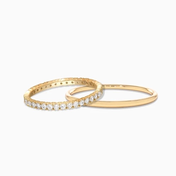18K goud geplatte stapelbare trouwband eeuwigheid ring voor vrouwen 925 sterling zilver set