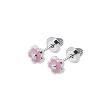 Mooi, trendy, roze bloemen-glazuur, schroef-achterhoorn, schattig 925 sterling zilver ontwerp.