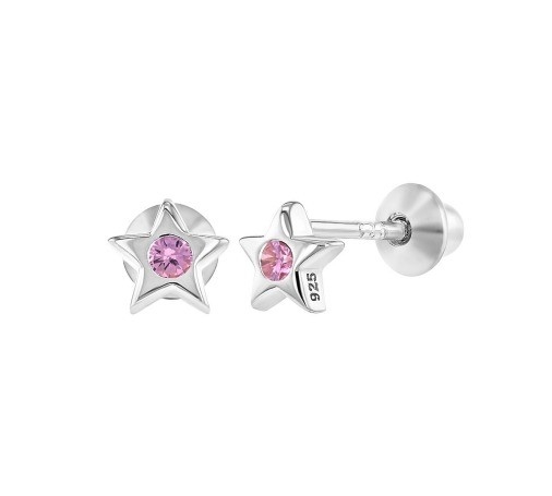 Andere Gelegenheid Kleine Ster Roze Kubische Zircon Baby Meisjes Schroeven Terug Stud 925 Sterling zilveren oorbellen