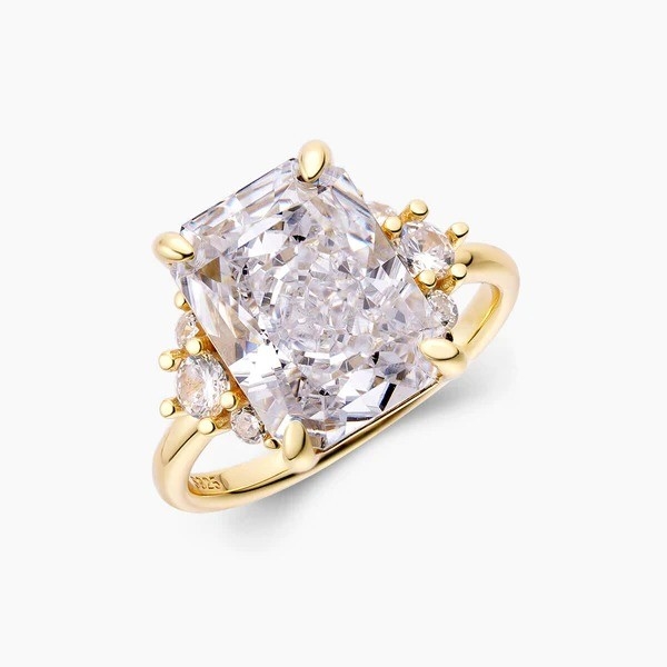 18K goud geplatte hoofdsteen CZ Vintage Wedding 925 Sterling zilveren ring voor meisjes