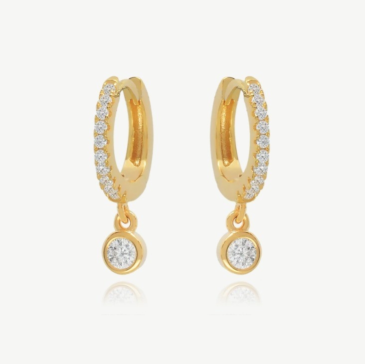 18K goud geplaatst S925 zilver kleine knuffelbandjes met een enkele bezel steen hoepels oorbellen voor vrouwen
