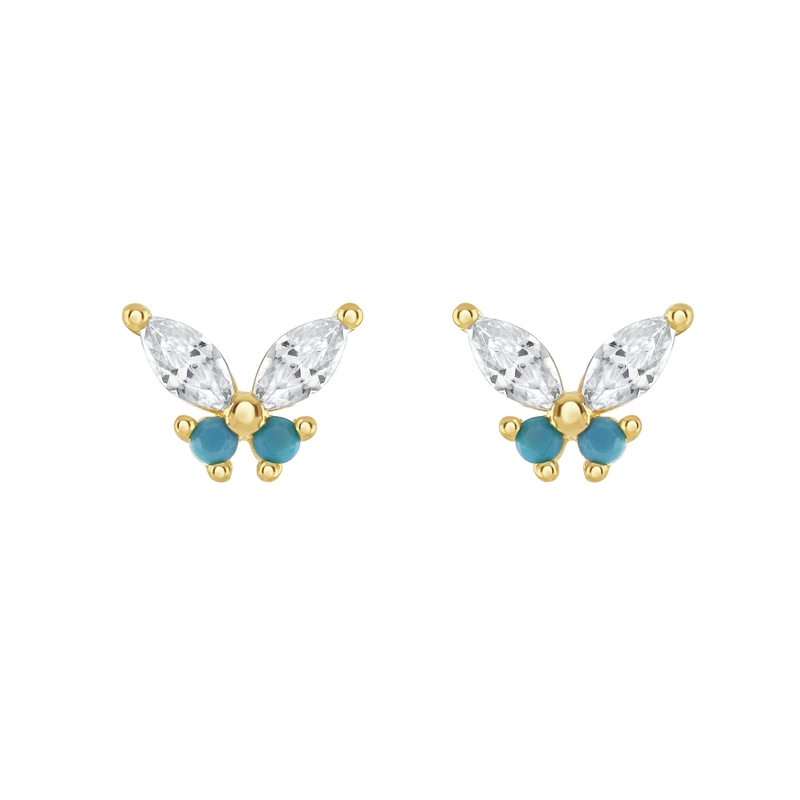 18K goud Marquise Cut Turquoise CZ 925 Sterling Silver Butterfly Stud oorbellen voor vrouwen