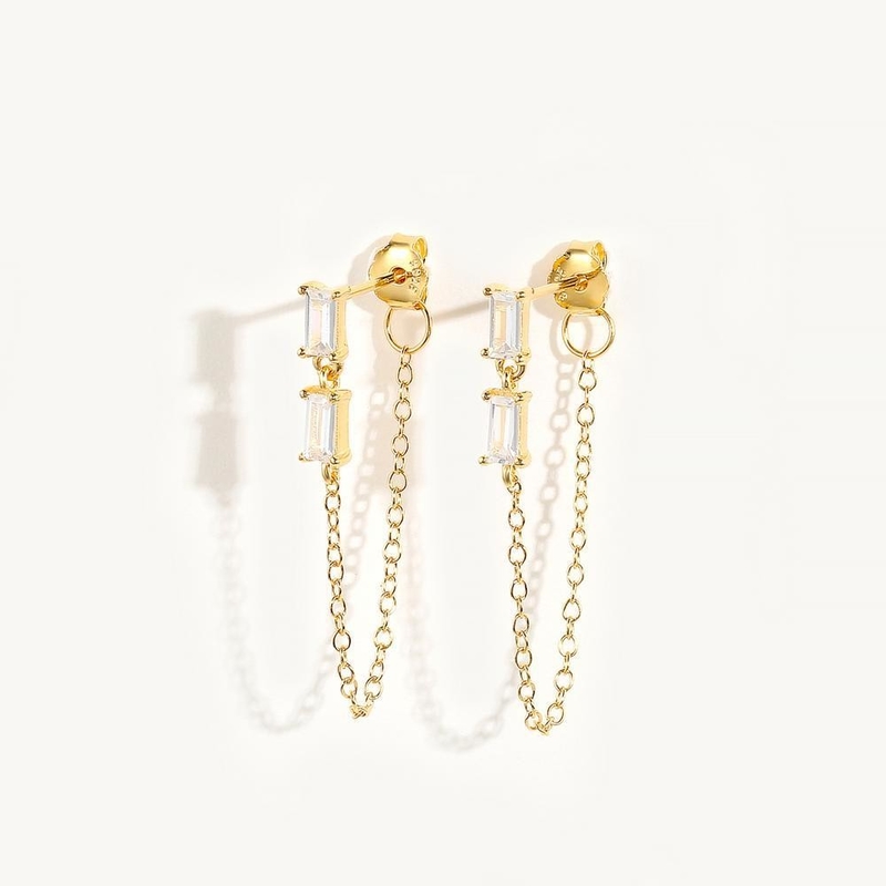 Verkoop Baguette Cube Zircon Threader Stud Oorbellen Juwelen 925 Sterling zilver voor vrouwen