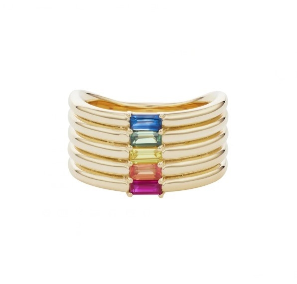 18K vergulde regenboog baguette cut CZ multi mode 925 sterling zilver vrouwen ringen