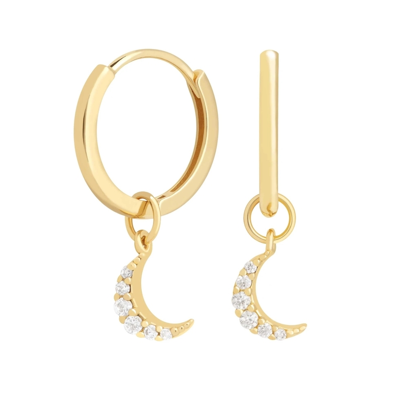 Dangle Moon Hoop oorbellen 925 zilver voor vrouwen Braziliaanse goud bekleed 18K Custom juwelen