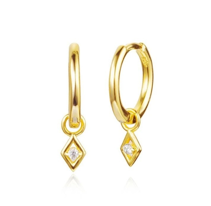 Optie Steenkleur Trendy 18k Echt Goud Geplatte Hoop Dangle Oorbellen in 925 Sterling Zilver