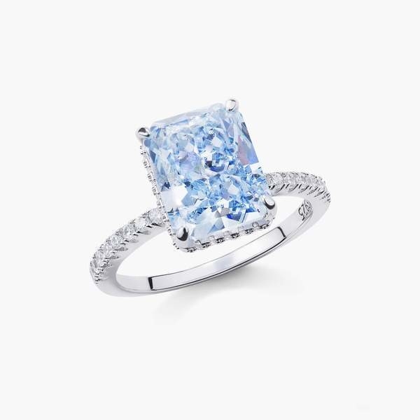 Verzilverde baguette Blauw Diamant 5A Ice Cut CZ Verlovingsring voor vrouwen 925 Sterling zilver