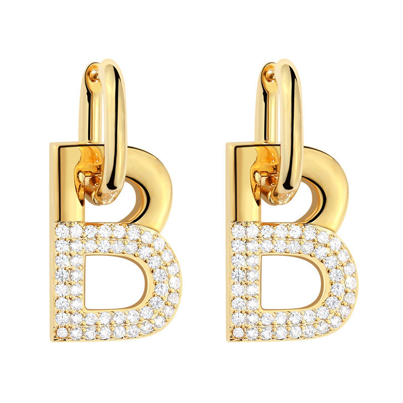 Vrouwen accessoires B Hoop oorbellen in messing met aangepaste initiële letter en verguld
